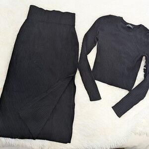 Express Black Ribbed Maxi Skirt